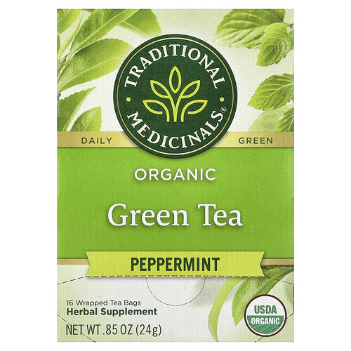 Traditional Medicinals, Organic Green Tea, Peppermint, 16 Wrapped Tea Bags, 0.85 oz (24 g)