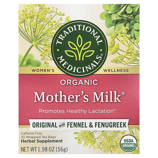 Traditional Medicinals, Organic Mother's Milk®, Original with Fennel & Fenugreek, Caffeine Free, 32 Wrapped Tea Bags, 1.98 oz (56 g)