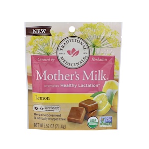 Традитионал Медисиналс, Organic, Mother's Milk, Lemon, 14 Individually Wrapped Chews, 2.52 oz (71.4 g) отзывы