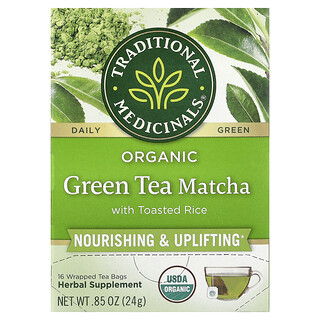 Traditional Medicinals, 유기농 녹차 말차, 구운 쌀 함유, 포장 티백 16개, 24g(0.85oz)