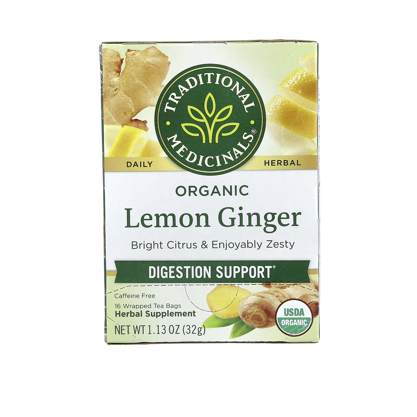 Ginger Aid® Biologique, Gingembre Et Myrte Citronnée, Sans Caféine, 16 Sachets De Thé Emballés, 32 G