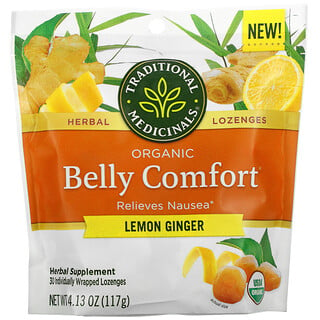Traditional Medicinals, Organic Belly Comfort, лимон и имбирь, 30 леденцов в индивидуальной упаковке 