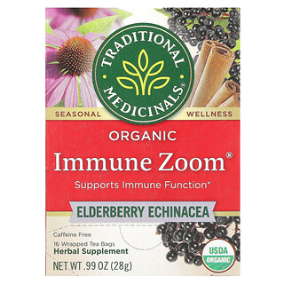 تراديشيونال ميديسينالز‏, Immune Zoom® عضوي ، الخمان والقنفذية ، خالٍ من الكافيين ، 16 كيس شاي مغلف ، 0.99 أونصة (28 جم)