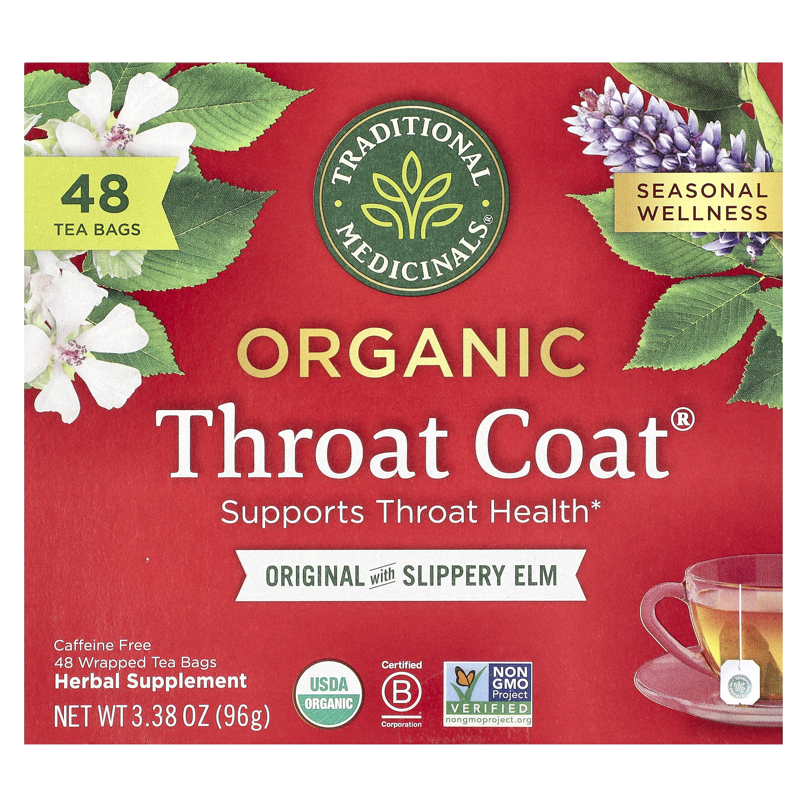 Organic Throat Coat®, Original with Slippery Elm, Caffeine Free