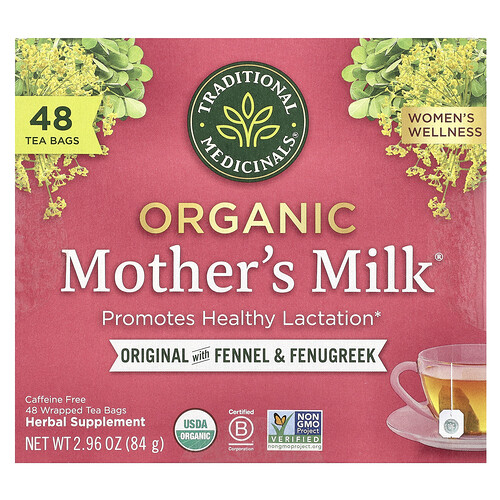 Traditional Medicinals, Organic Mother's Milk®, Original with Fennel & Fenugreek, Caffeine Free, 48 Wrapped Tea Bags, 2.96 oz (84 g)
