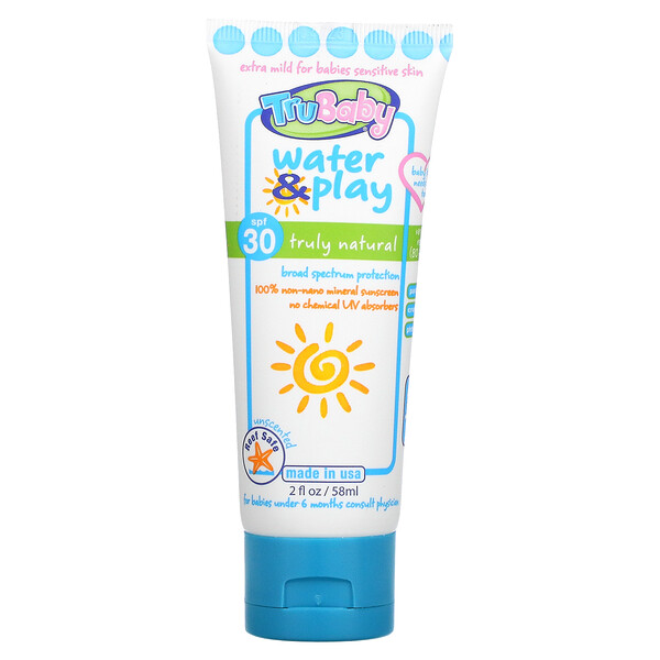 TruKid, Tru Baby, Water & Play Sunscreen, SPF 30, Unscented, 2 fl oz (58 ml)