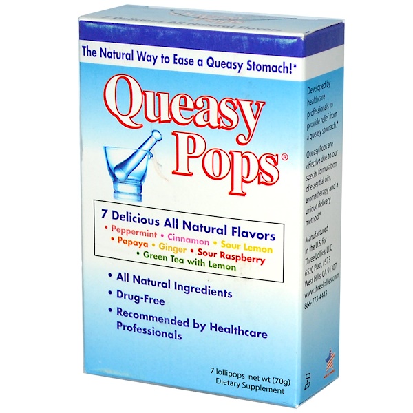 Three Lollies, Queasy Pops, 7 Delicious All Natural Flavors, 7 Lollipops, 70 g  (Discontinued Item) 