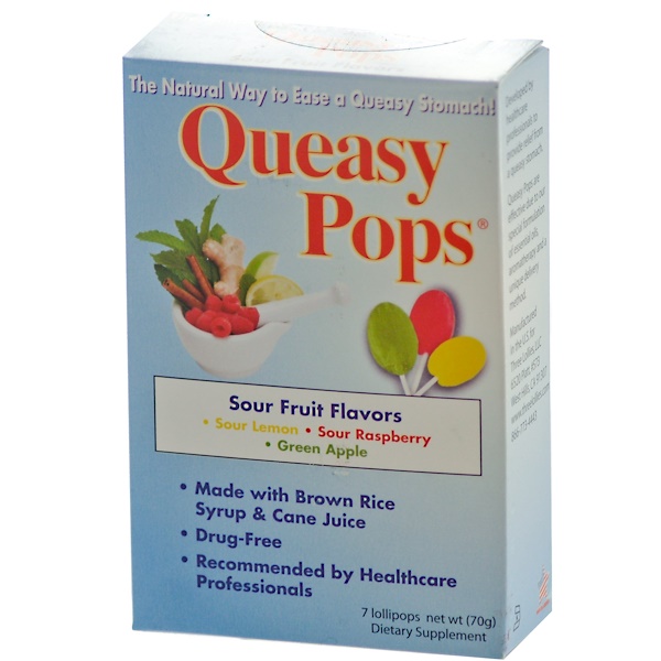 Three Lollies, Queasy Pops, Sour Fruit Flavors, 7 Lollipops (10 g) Each (Discontinued Item) 