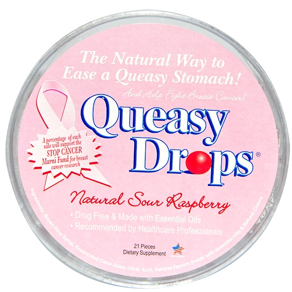 Three Lollies, Queasy Drops, Natural Sour Raspberry, 21 Pieces (Discontinued Item) 