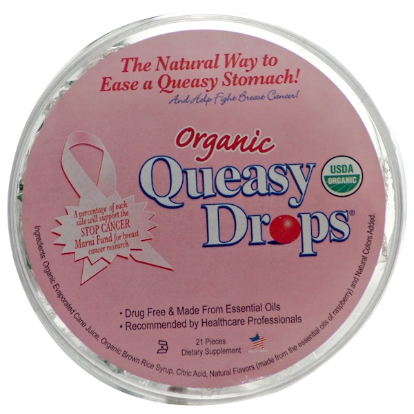 Three Lollies, Organic Queasy Drops, Raspberry, 21 Pieces (Discontinued Item) 