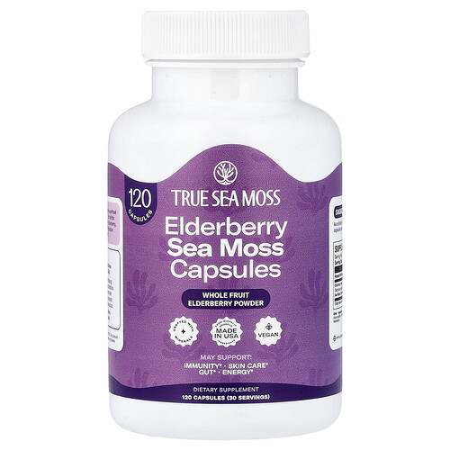 True Sea Moss, Elderberry Sea Moss, Holunder-Seemoos, 120 Kapseln