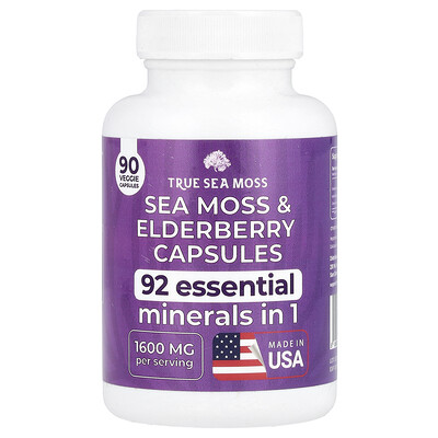 True Sea Moss Sea Moss & Elderberry 1 600 mg 90 Veggie Capsules (800 mg Per Capsule)