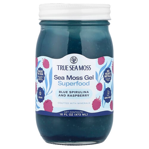 True Sea Moss Sea Moss Gel Superfood, Blue Spirulina and Raspberry, 16 fl oz (473 ml)