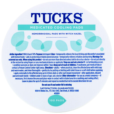 Tucks пропитанные медикаментами охлаждающие подушечки, 100 подушечек