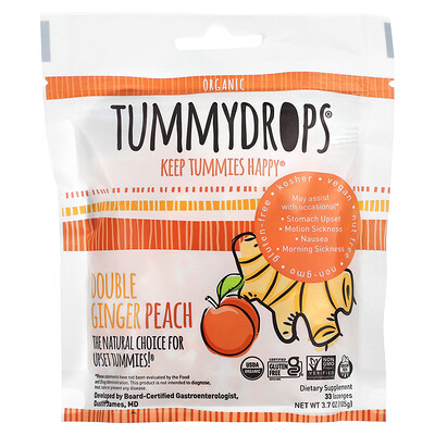 Tummydrops Organic Double Ginger Peach 33 Lozenges