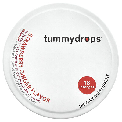 Tummydrops, Gotas orgánicas, Fresa y jengibre, 18 pastillas