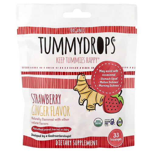 Tummydrops, Organic Drops, Strawberry Ginger, 33 Lozenges