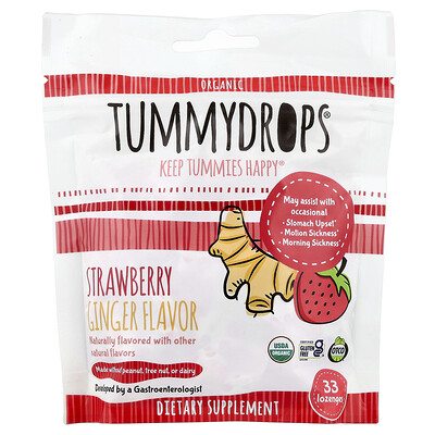Tummydrops, Gotas de jengibre orgánico, Fresa, 33 pastillas