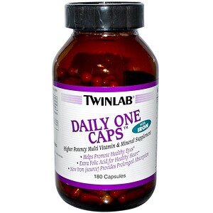 Twinlab, Ежедневные мультивитамины по одной капсуле, с железом, 180 капсул