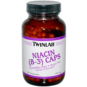 Twinlab, Ниацин (В-3) в капсулах, 500 мг, 100 капсул
