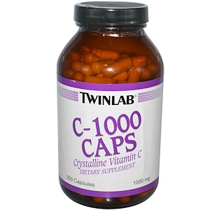 Twinlab, C-1000 в капсулах, кристаллический витамин С, 1000 мг, 250 капсул