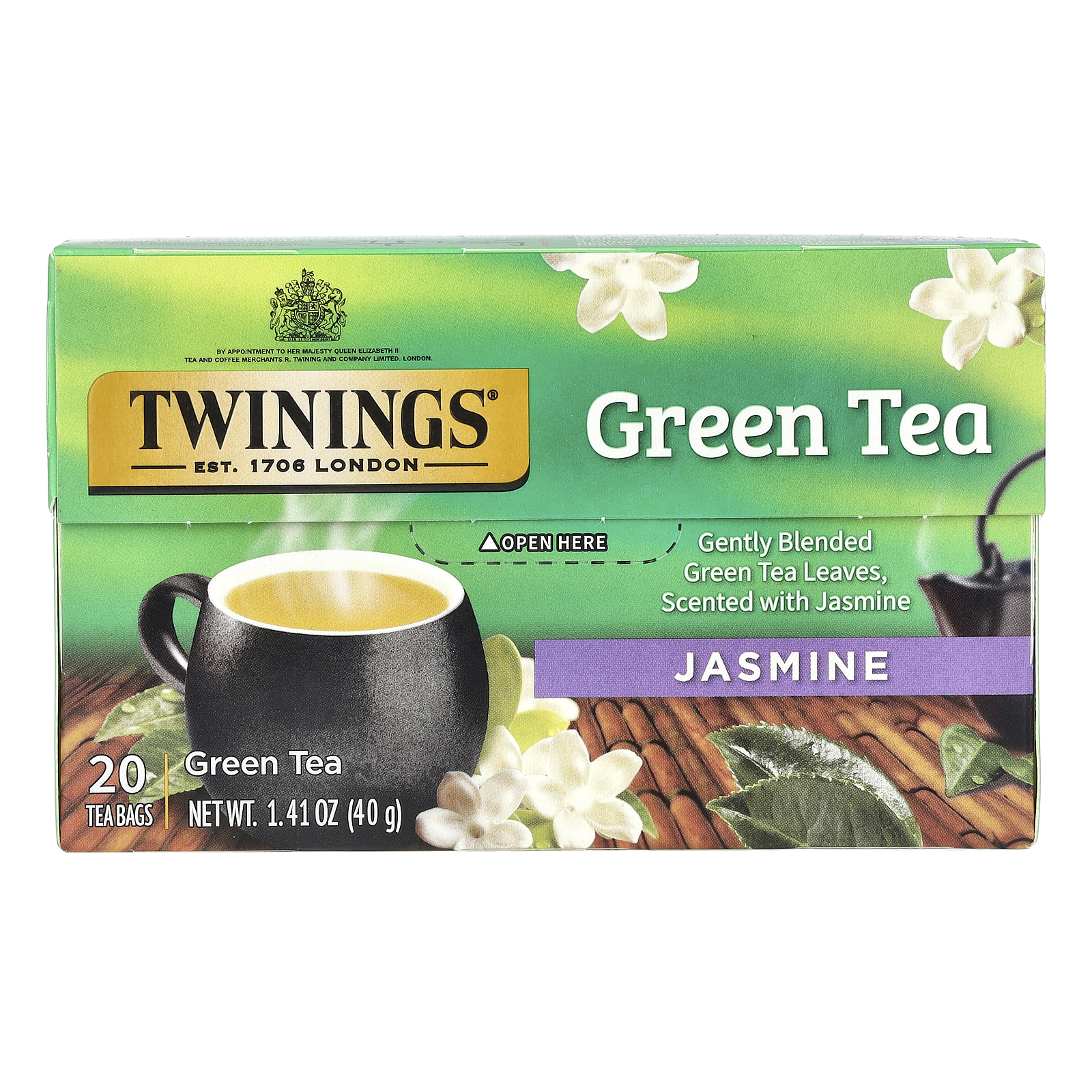 緑茶、ジャスミン、ティーバッグ20個、40g（1.41オンス）