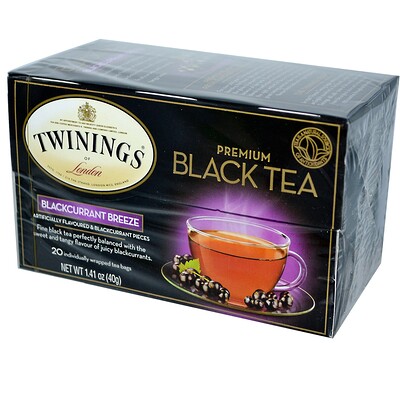 Twinings Черный чай премиум-класса, со вкусом черной смородины, 20 чайных пакетиков, 40 г (1,41 унции)