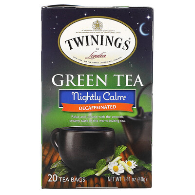 Twinings Nightly Calm, зеленый чай без кофеина, полученный природным способом, 20 пакетиков, 40 г (1,41 унции)