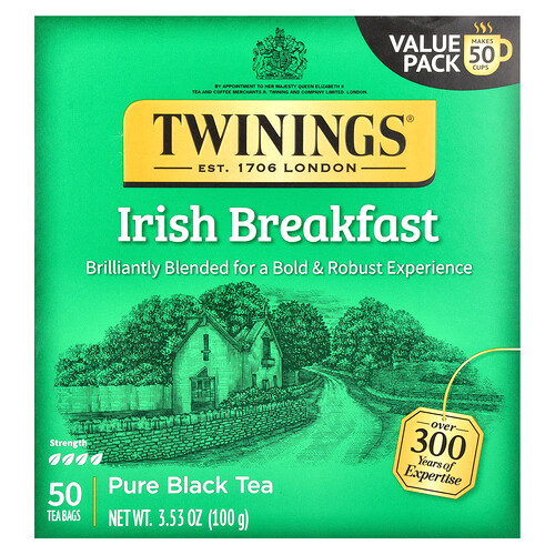 Twinings, Pure Black Tea, Irish Breakfast, 50 Teebeutel, 100 g (3,53 oz.)