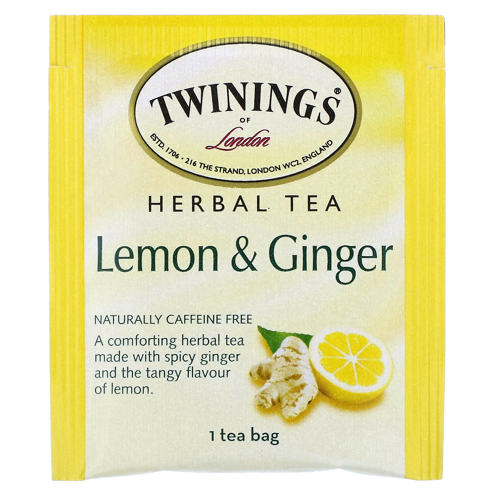 Twinings, Herbal Tea, Lemon & Ginger, Caffeine Free, 20 Tea Bags, 1.06 oz (30 g)