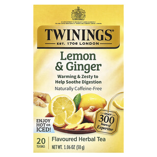 Twinings, Tisana aromatizzata, limone e zenzero, senza caffeina, 20 bustine di tè, 30 g