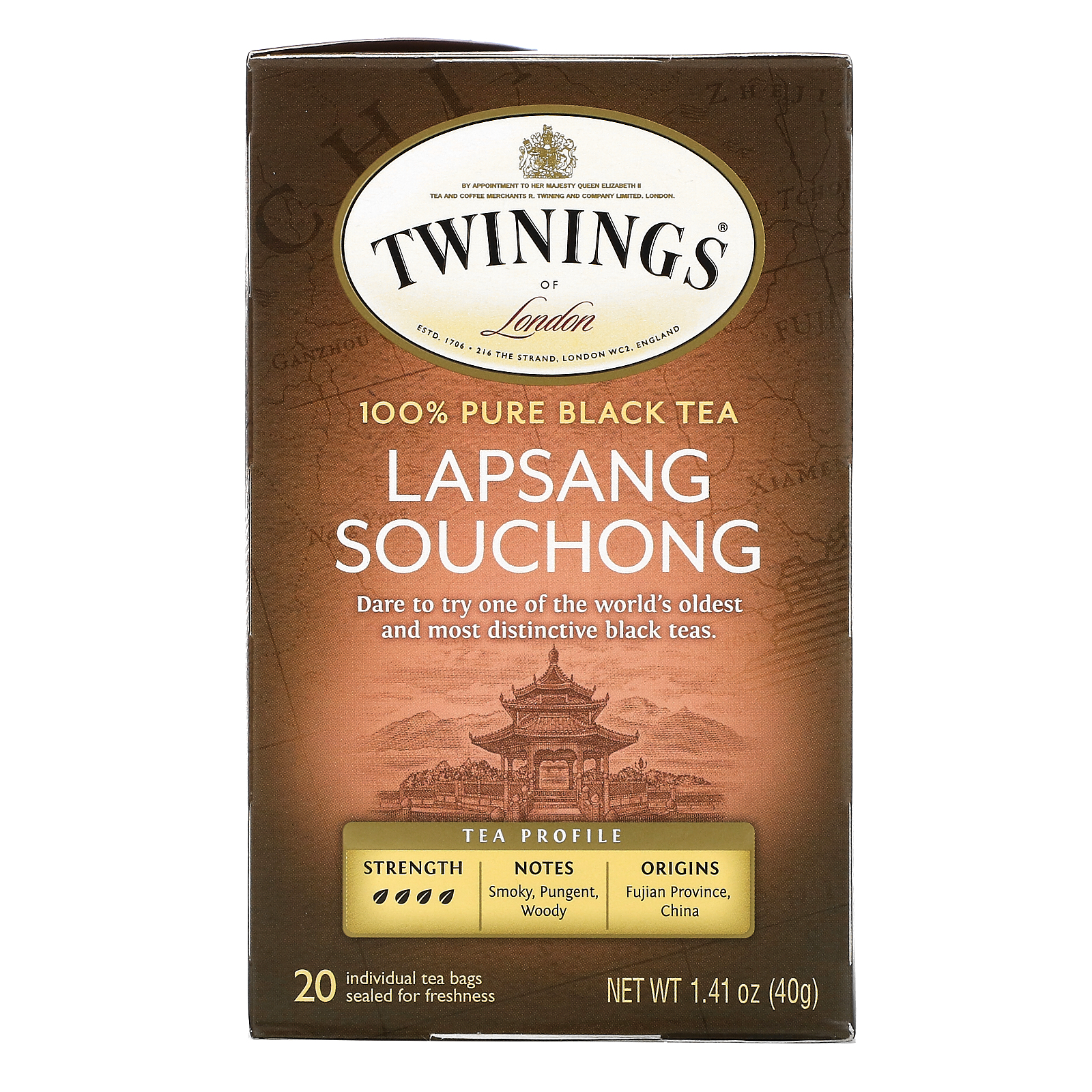 Twinings, 100％ピュア紅茶、ラプサンスーチョン、ティーバッグ20袋、各40g（1.41オンス）