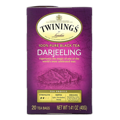 Купить Twinings 100% чистый черный чай, Дарджилинг, 20 чайных пакетиков, 40 г (1, 41 унции)
