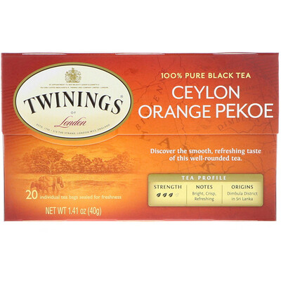 Twinings Ceylon Orange Pekoe Tea, 20 Tea Bags, 1.41 oz (40 g)