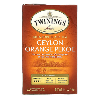 Купить Twinings Цейлонский апельсиновый чай Pekoe, 20 чайных пакетиков, 40 г (1, 41 унции)
