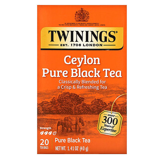 Twinings, Thé noir pur, Ceylan, 20 sachets de thé, 40 g