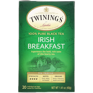 Отзывы о Твайнингс, 100% Pure Black Tea, Irish Breakfast, 20 Tea Bags, 1.41 oz (40 g)