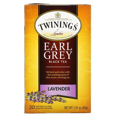 Twinings Эрл Грей, черный чай с ароматом лаванды, 20 чайных пакетиков, 1,41 унции (40 г)