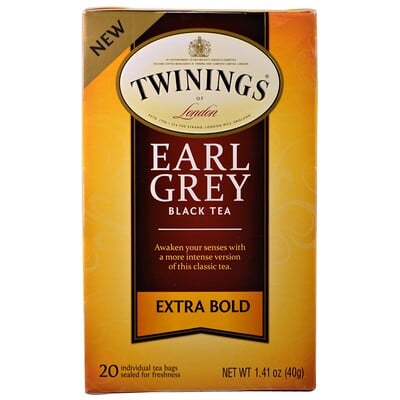 Twinings Эрл Грей, черный чай, крепкий, 20 чайных пакетиков, 1,41 унции (40 г)
