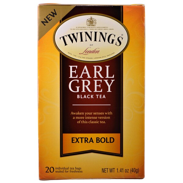 Twinings‏, Black Tea, Earl Grey, Extra Bold, 20 Tea Bags - 1.41 oz (40 g)