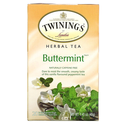 Twinings Buttermint, травяной чай из мяты перечной, без кофеина, 20чайных пакетиков в индивидуальной упаковке, 40г (1,41унции)