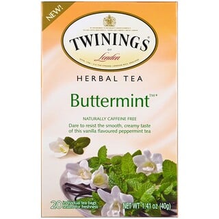 Twinings, شاي الأعشاب، زبدة النعناع، خال من الكافايين، 20 كيس شاي مستقل، 1.41 أوقية (40 غ)