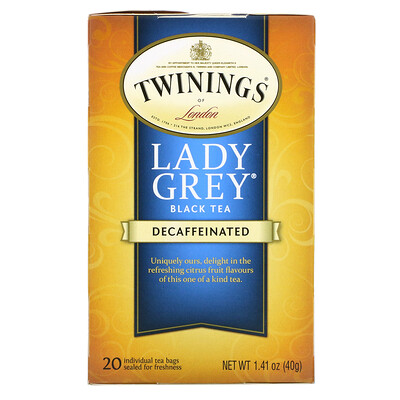 Купить Twinings Lady Grey, черный чай, без кофеина, 20 чайных пакетиков, 40 г (1, 41 унции)