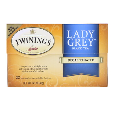 Twinings Lady Grey Tea, Naturally Decaffeinated, 20 Tea Bags, 1.41 oz (40 g)