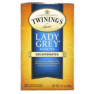 Twinings, Lady Grey Black Tea, Decaffeinated, 20 Tea Bags, 1.41 oz (40 g)