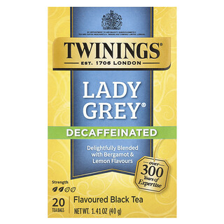 Twinings, Chá Preto com Sabor, Lady Grey®, Descafeinado, 20 Saquinhos de Chá, 40 g (1,41 oz)