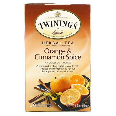 Twinings травяной чай, апельсин и корица, без кофеина, 20 чайных пакетиков в индивидуальной упаковке, 40 г (1,41 унции)