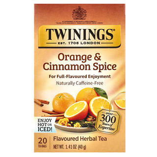 Twinings, Té de hierbas saborizado, Naranja y canela, Sin cafeína, 20 bolsitas de té, 40 g (1,41 oz)