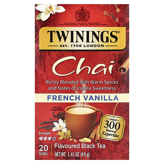 Twinings, Thé noir aromatisé, Chai, vanille française, 20 sachets de thé, 40 g