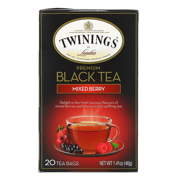 Twinings, черный чай премиального качества, ягодный вкус, 20 чайных пакетиков, 40 г (1,41 унции)